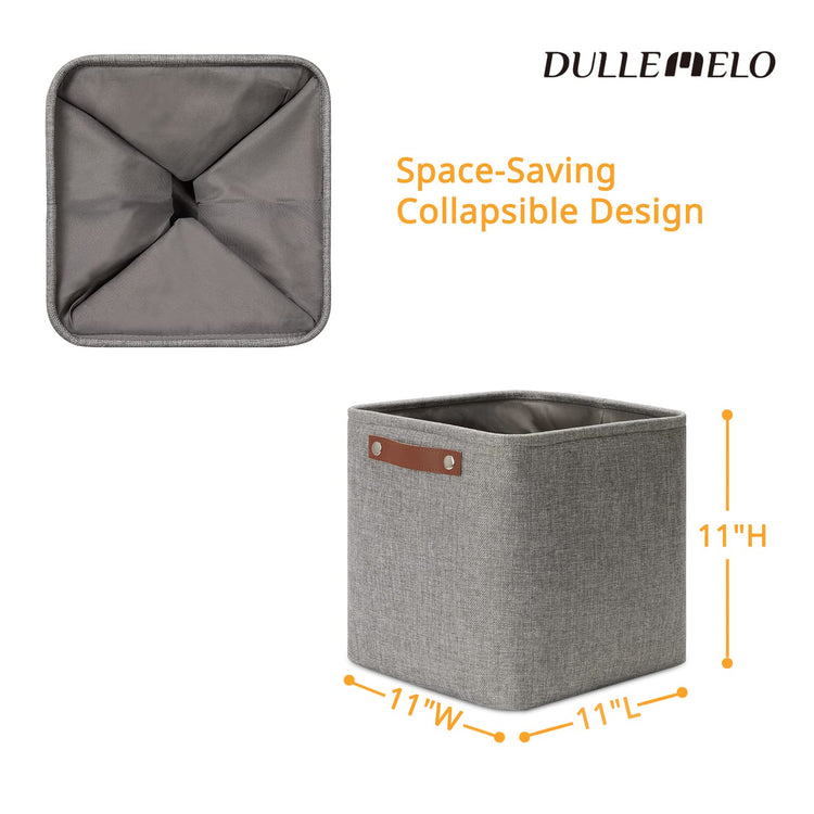 11 inch Cube Stroage Bins 4 Pack Small Grey Square Storage Baskets Cube Organizer (4 Count)