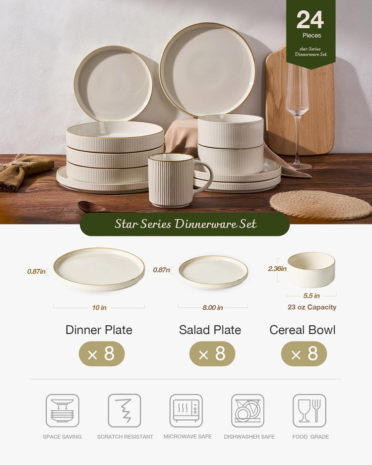 Star Stoneware Dinnerware Sets for 8 (24 Count)