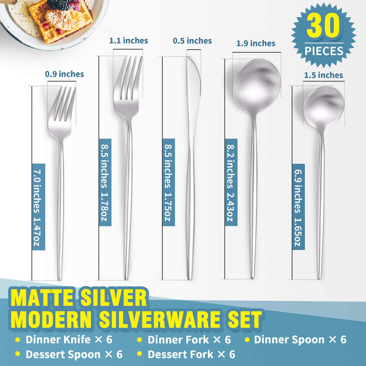 Matte Silverware Set for 6 (30 Count)