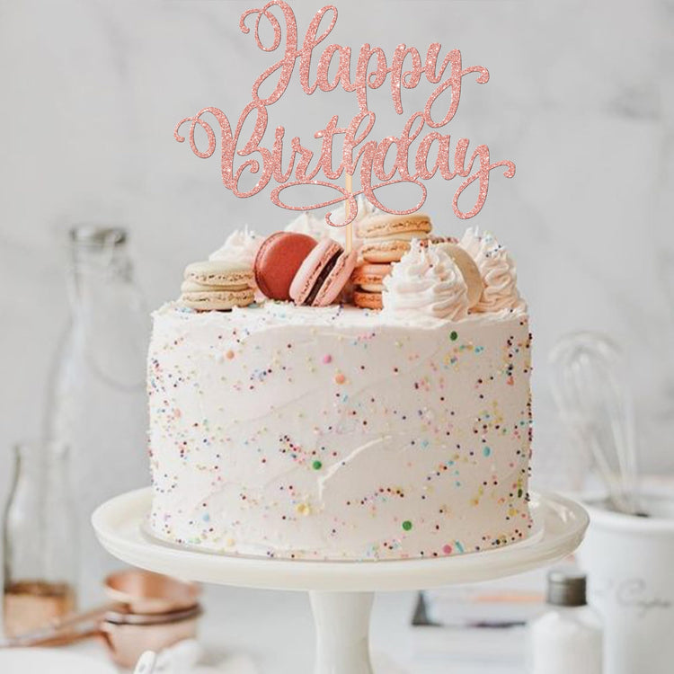1 PCS Happy Birthday Cake Topper Glitter Happy Birthday Cake Pick for Celebrating Happy Birthday Anniversary Party Cake Decorations Supplies Rose Gold