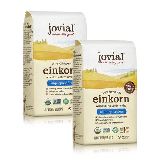 Jovial Organic Einkorn Unbleached All Purpose Flour - Bread Baking Flour for Sourdough, High Protein, Non-GMO, Organic Pizza & Pasta, European Italian, Glyphosate Free - 32 Oz, 2 Pack - Nestoria
