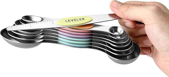 Spring Chef Stainless Steel Magnetic Measuring Spoons Set of 8 with Leveler, Metal Teaspoon & Tablespoon Measuring Spoons for Dry and Liquid Ingredients, Kitchen Gadgets for Baking & Cooking - Pastel