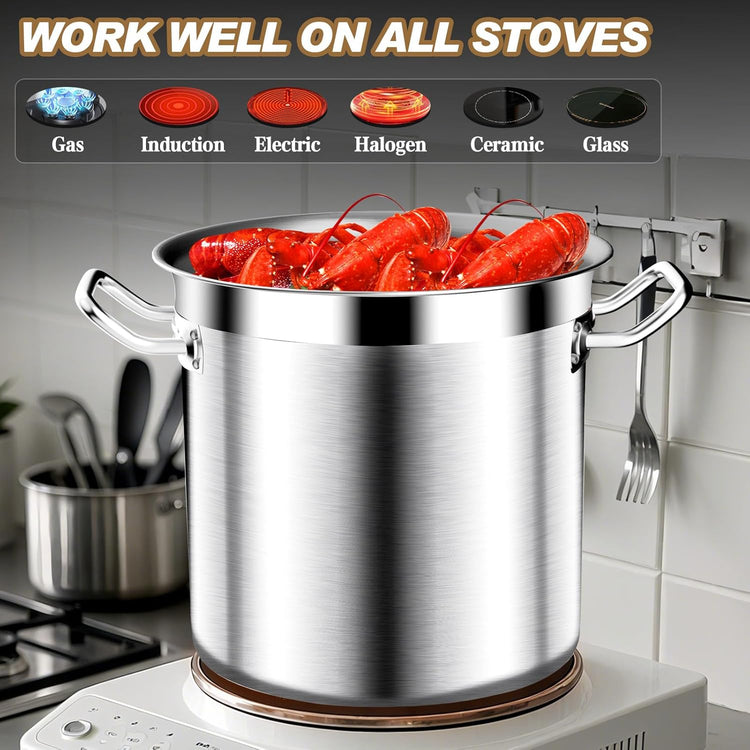 Stock Pot - 40QT Large Soup Pot with Lid - Heavy Duty Induction Tri-Ply Bottom Commercial Grade Stockpot for Boiling Cooking Soup Stew Pasta Cooking Pots, Deep Cookware