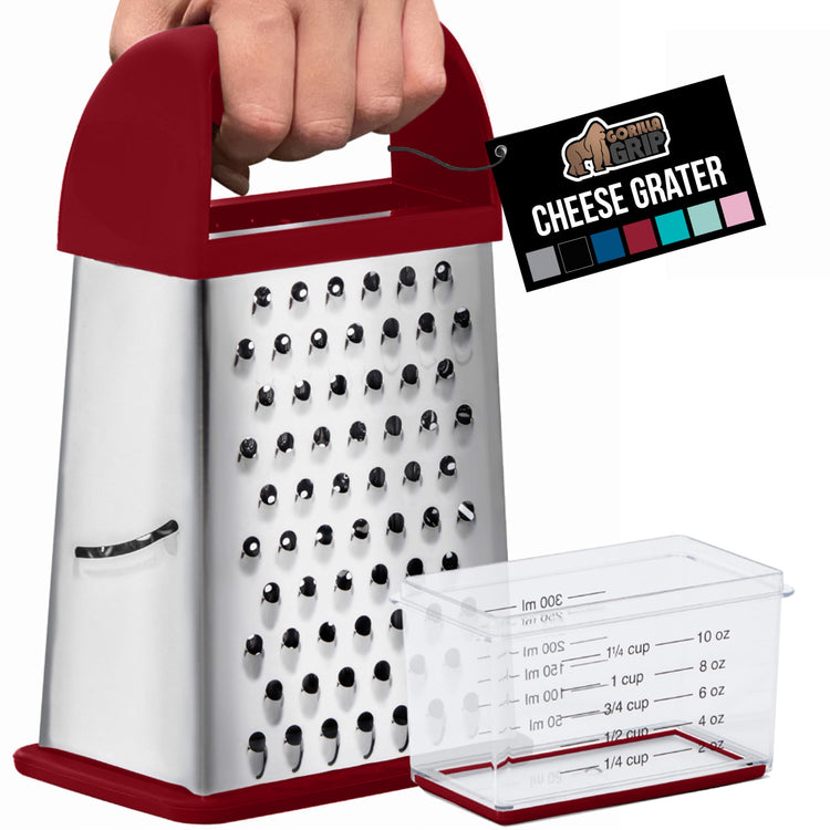 XL 4 Sided Stainless Steel Cheese Grater With Measurement Container