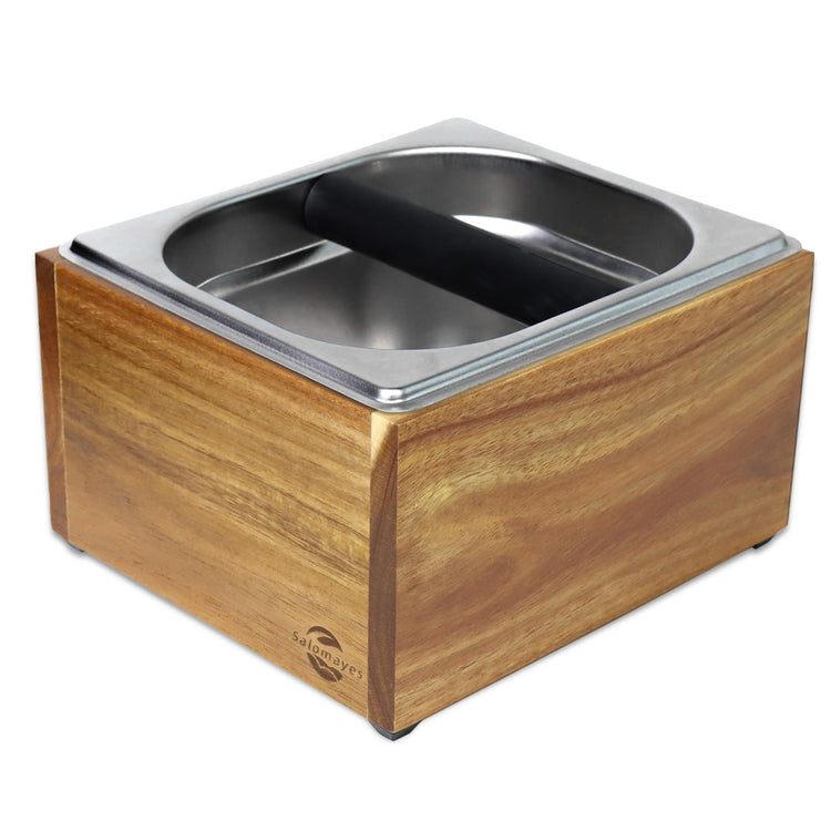 Large Acacia Wood Espresso Knock Box with Stainless Steel Interior