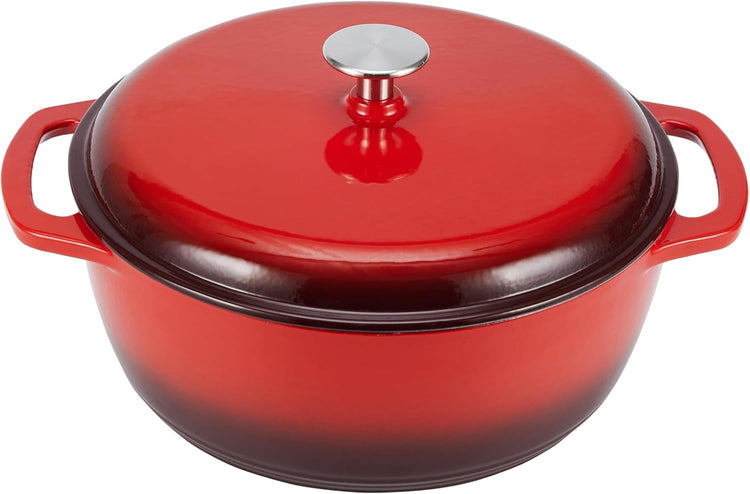 Amazon Basics Cast Iron Dutch Oven Pot with Lid, Enameled, Round, Dual Handles, Heavy-Duty, Large, 7.3-Quart, Red - Nestoria