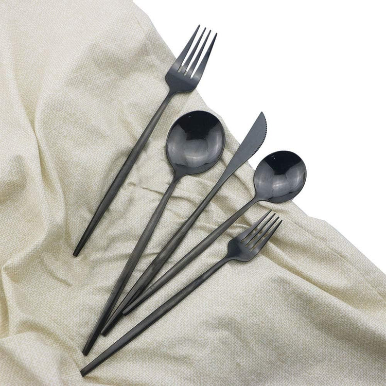 Shiny Black Silverware Set, JASHII 20-Piece Stainless Steel Satin Finish Flatware Set, Kitchen Utensil Set, Mirror Polished Tableware Cutlery Set for Home and Restaurant, Dishwasher Safe