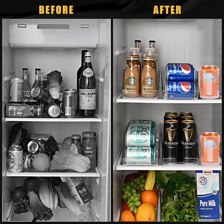 2 Pack Skinny Can Organizer for Refrigerator, Stackable Tall Skinny Soda Pop Can Holder Dispenser with Lid for Fridge Pantry Rack Freezer, Clear Plastic Storage Bins-Holds 12 Slim Cans Each