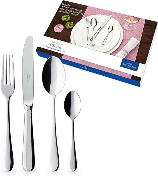 Villeroy & Boch – Oscar Cutlery Set 24 Pieces for 6 People, Dishwasher Safe, Rustproof, Knife, Fork, Spoon, Luxury Cutlery Set, Dinner, 18/10 Stainless Steel