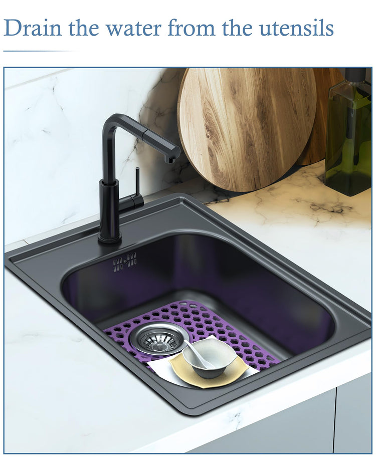 2 Pack Silicone Sink Protector Mat for Kitchen Sink Rear Drian Purple (2 Count)