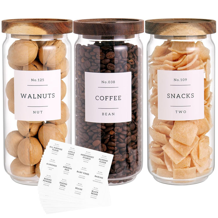 3 Set Glass Pantry Storage Jars with Acacia Airtight Lid (3 Count)