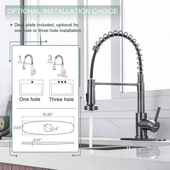 WEWE Black Stainless Kitchen Faucet, Faucet for Kitchen Sink with Pull Down Sprayer Gray Matte Gun Black Kitchen Faucet with Deck Plate Stainless Steel Farmhouse Commercial Single Handle Sink Faucet