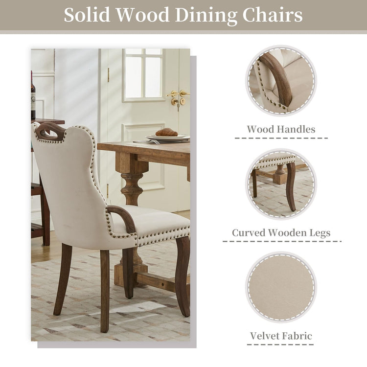 Beige Velvet Upholstered Dining Chairs Set of 6
