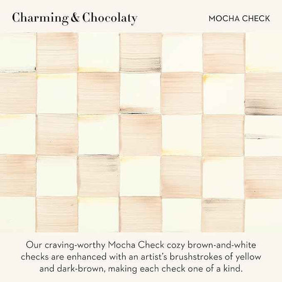 MACKENZIE-CHILDS Enamel Cake Carrier, Cake-Dish Serving Platter with Lid and Handles, Brown-and-White Mocha Check