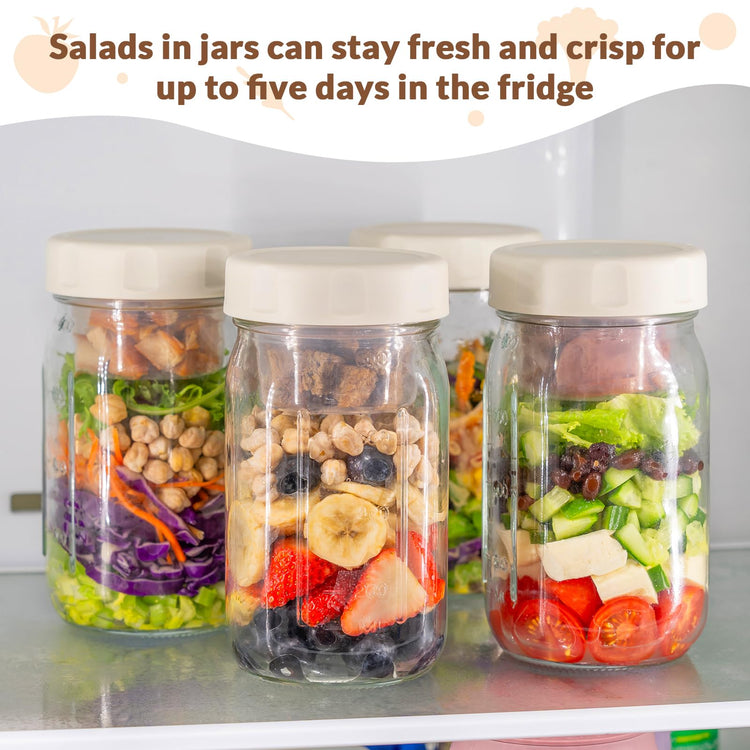 4 Pack Glass Salad Jars with Lids Meal Prep (4 Count)