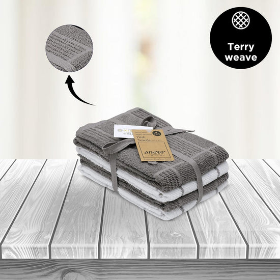 AMOUR INFINI Kitchen Towels Pack of 4 - Absorbent, Quick Drying Premium Cotton Tea Towel - Kitchen Linens 16x28 Inch Dish Towels with Hanging Loop (L.Grey) - Nestoria