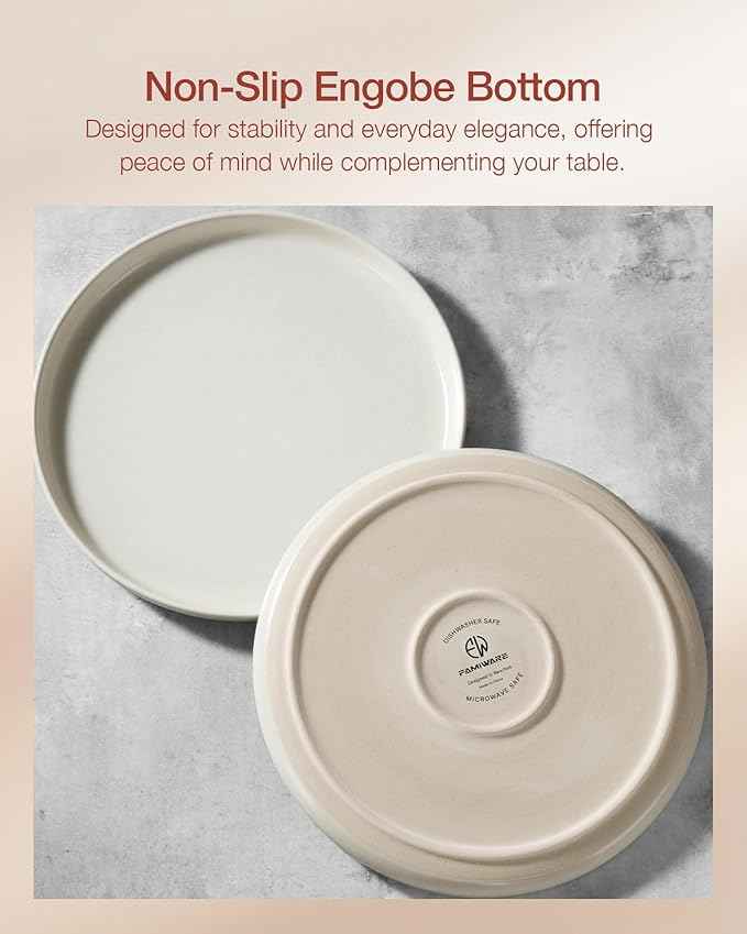 Famiware Milkyway Stoneware Dinnerware Sets with Mugs, Service for 6 (24 Pieces), Reactive Glaze Plates and Bowls Sets, Microwave and Dishwasher Safe Dishes Set, Matte Beige White