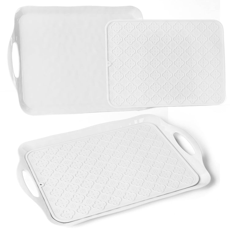 Large White Melamine Serving Tray with Handles (2 Count)