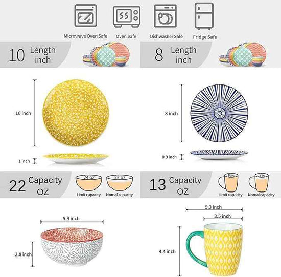 Selamica Ceramic Dinnerware Sets for 4, 16 Pieces Plates and Bowls Sets, Dishes set for 4-Chip and Scratch Resistant, Dishwasher&Microwave Safe, Assorted Colors