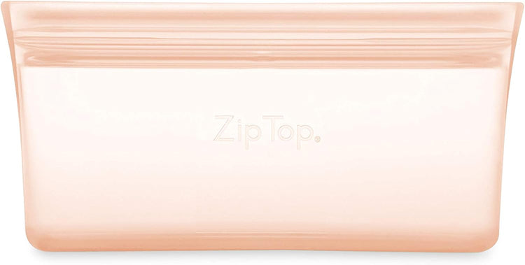 Zip Top Reusable Food Storage Bags | Snack Bag [Peach] | Silicone Meal Prep Container | Microwave, Dishwasher and Freezer Safe | Made in the USA