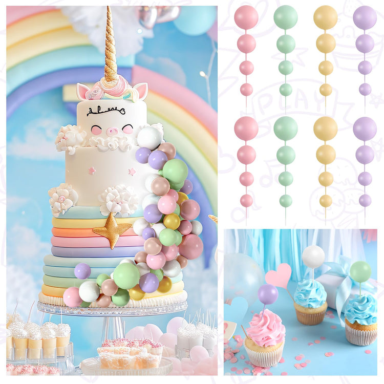 48 Pcs Balls Cake Topper Decorations Balloon Cupcake Toppers Foam Cake Topper Balls Cake Balls Decorations for Birthday Party Wedding Cake Decorating (48 Count)