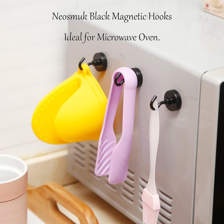 Neosmuk Black Magnetic Hooks, Heavy Duty Earth Magnets with Hook for Refrigerator, Extra Strong Cruise Hook for Hanging, Magnetic Hanger for Cabins, Grill (Black, Pack of 10)