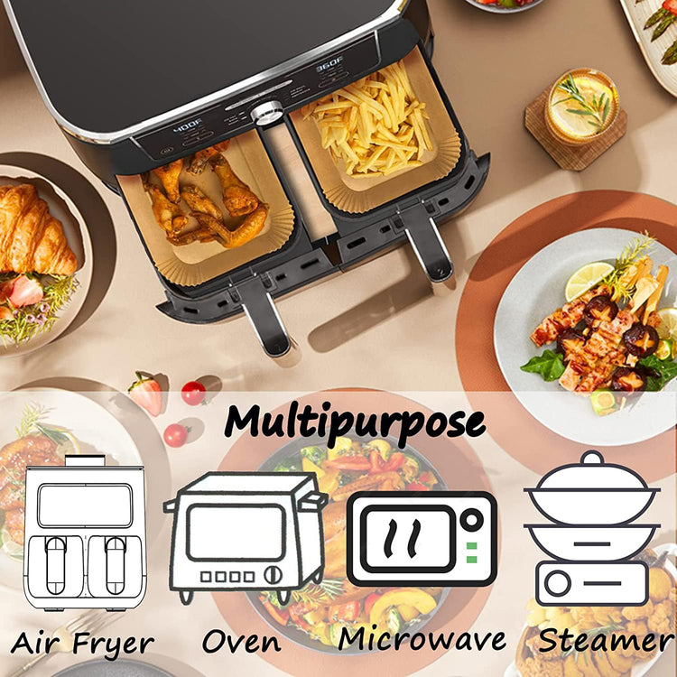 Air Fryer Paper Liners for Dual Zone Airfryer (100 Count)