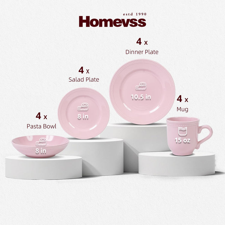 HomeVSS 16 Piece Pearl Dots Stoneware Dinnerware Set