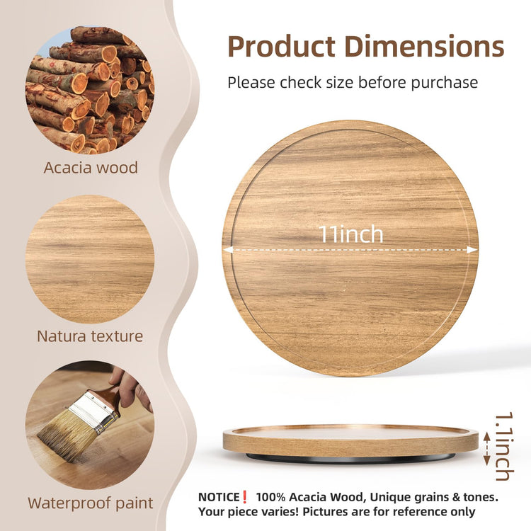 11'' Acacia Wood Lazy Susan Organizer for Table Top