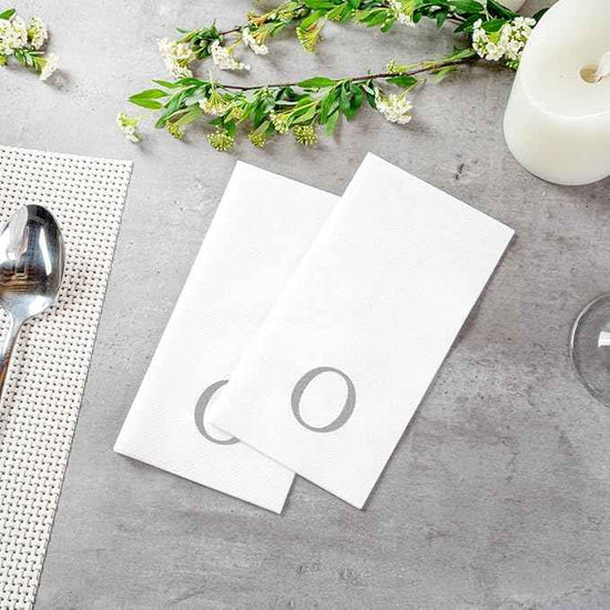 Luxenap 15.8 X 7.9 Inch Linen-Feel Guest Towels, 2000 Lettered Hand Towels - Silver Letter 'O', Sans Serif Font, White Paper Dinner Napkins, airlaid, For Restrooms And Tables - Restaurantware