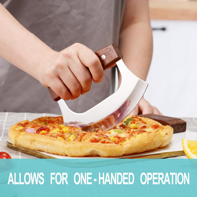 Ulu Knife with Stand for Cutter Pizza Meat Vegetables Herb Salad