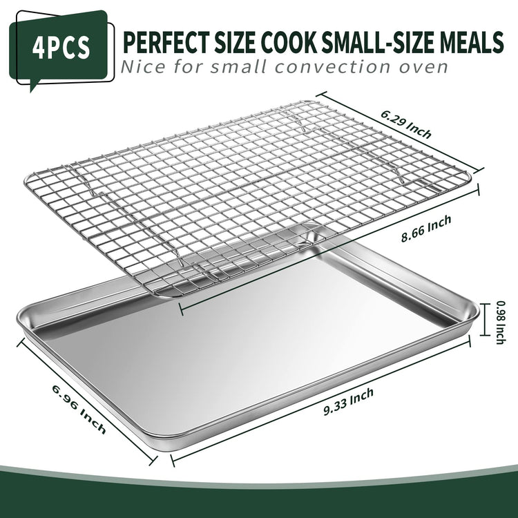 Small Baking Sheet with Rack Set [2 Cookie Sheets + 2 Baking Racks]