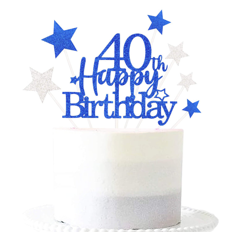 Royal Blue 40th Birthday Cake Topper with Glittery Stars (7 Count)