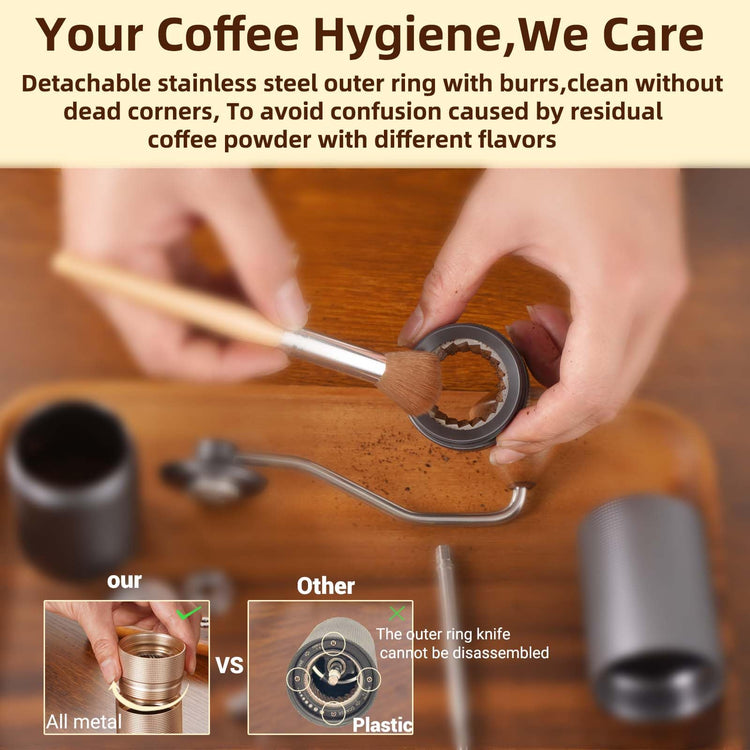 Popsweet C38 Manual Coffee Grinder With Detachable Stainless Steel Tapered Outer Burrs