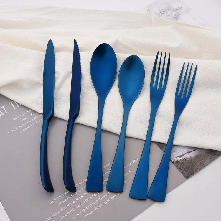 Luxury 18 10 Stainless Steel Matte Blue Cutlery Flatware Set