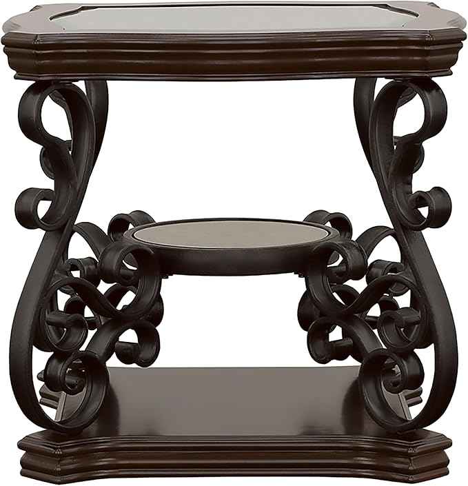 Coaster Home Furnishings - Laney - 1-Shelf Glass Top Rectangular End Table with Metal Legs, Scrollwork Design and Polished Wood Surface - Living Room - 26-Inch - Dark Merlot - 702447