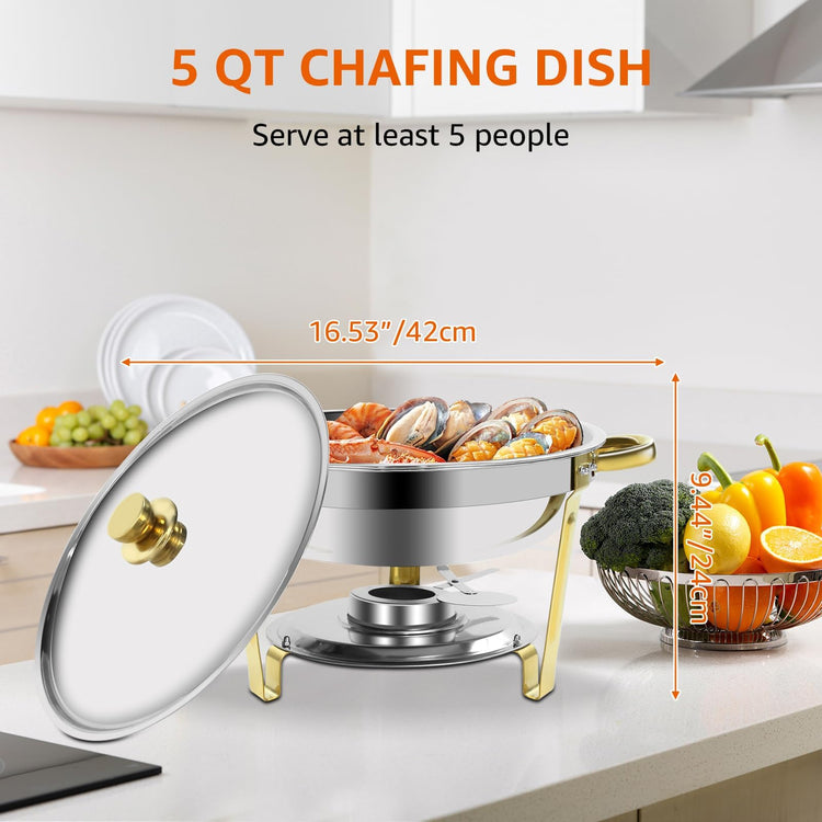 Gold & Silver Chafing Dishes for Buffet with Lid 5QT