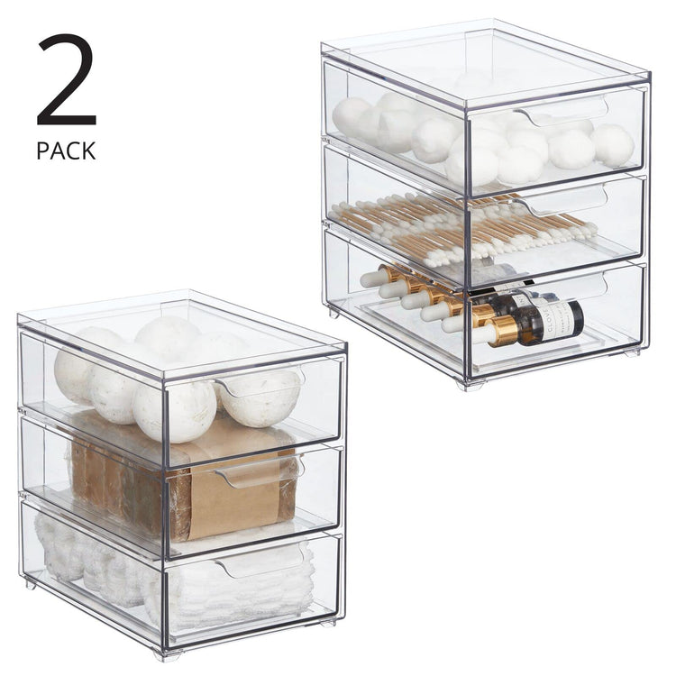 Plastic Stackable Organizer with 3 Drawers (2 Count)