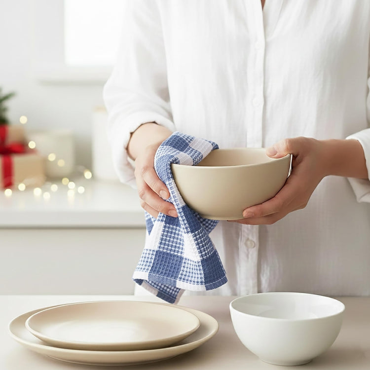 100% Cotton Waffle Weave Check Plaid Kitchen Towels
