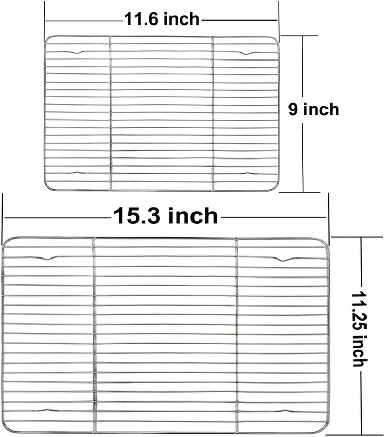 TeamFar Cooling Rack, Baking Roasting Rack Stainless Steel for Baking Sheet Oven Pan, Healthy & Rust Free, Mirror Finish & Dishwasher Safe - Set of 2(15 inch & 11 inch)