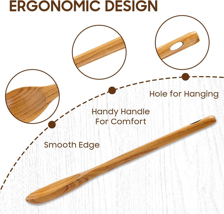 FJNATINH 3PCS Wooden Spoons, Long Handle Wooden Cooking Spoon Nonstick Kitchen Mixing Spoon Serving Spoon| 14-Inch, 12-Inch, 10-Inch | Kitchen Utensil Set Housewarming Gifts