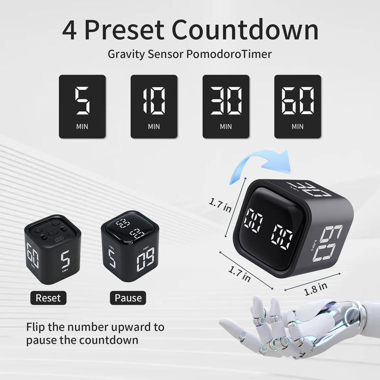Productivity Timer Flip Gravity Sensor Cube Timer Countdown & Countup (2 Count)