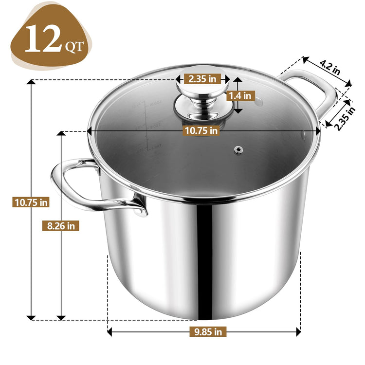 12 Quart Tri Ply Stainless Steel Stock Pot