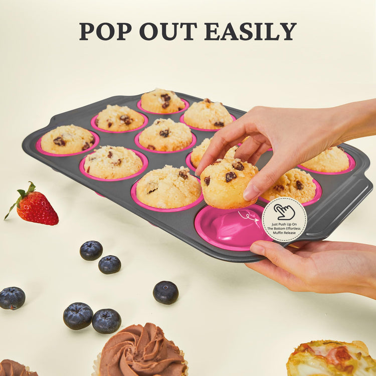 Silicone Muffin Pans for Baking with Metal Frame