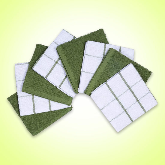 AMOUR INFINI Cotton Kitchen Dish Cloths Set of 8 – Highly Absorbent, Super Soft Premium Terry Cleaning Cloth (12"x12" Inch) Premium Dishcloths for Washing Dishes (Green) - Nestoria