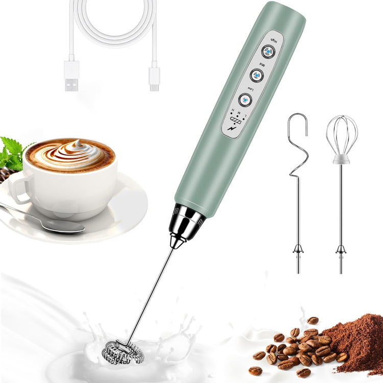 Milk Frother Wand Rechargeable Handheld Whisk Coffee 3 Speed Adjustable