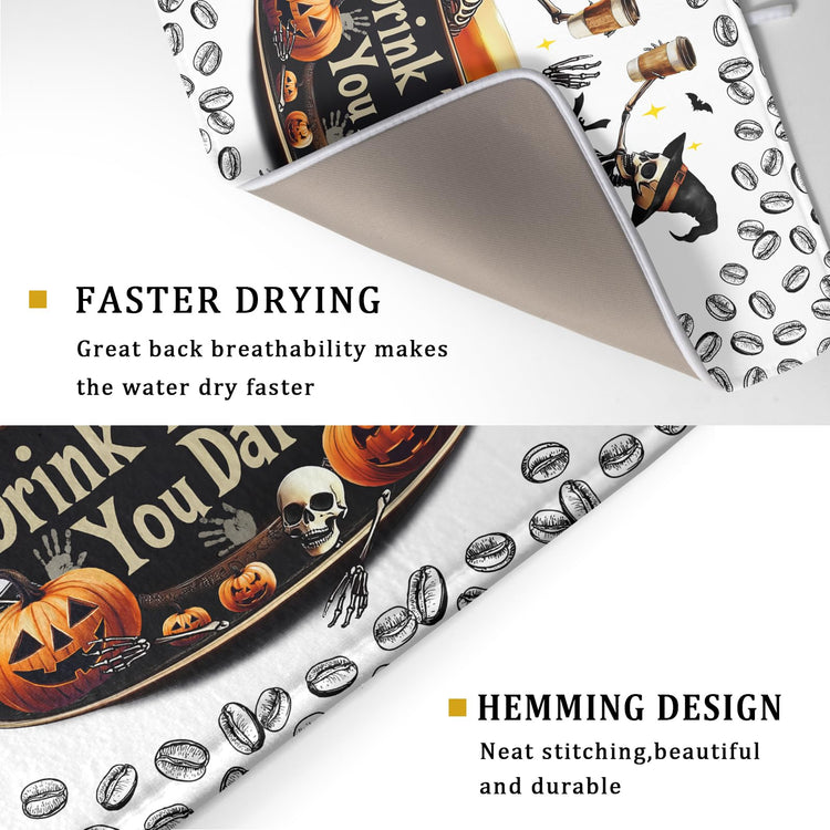 Skull Dead Coffee Mat Funny Dish Drying Pad for Kitchen Counter Absorbent Coffee Bar Accessories 18 X 24 In