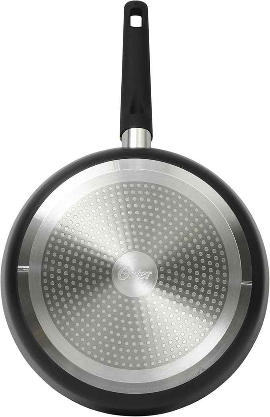 Oster Platinum Oxburg 10 Inch Frying Pan Forged Aluminum PFA Free Non-toxic Premium Ceramic Non Stick Interior Skillet, Kitchen Egg Pan, Omelet Pan - Black w/Wood Handles
