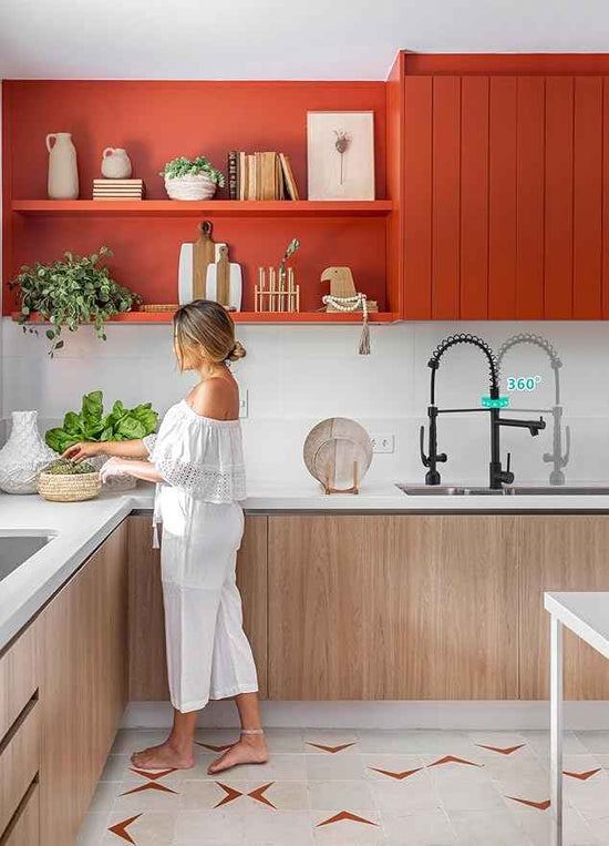 Fapully Black Kitchen Faucet with Pull Down Sprayer,Commercial LED Kitchen Faucet,Single Handle Single Hole Kitchen Sink Faucets