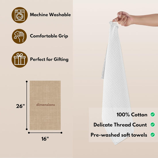 Native Fab Cotton Kitchen Towel with Hanging Loop 16x26 inches, 4-Pack, Waffle Weave Kitchen Towels for Cleaning Drying, Washcloths Soft & Absorbent Cloth Rags, Bar Towel, Dish Cloth, White - Nestoria